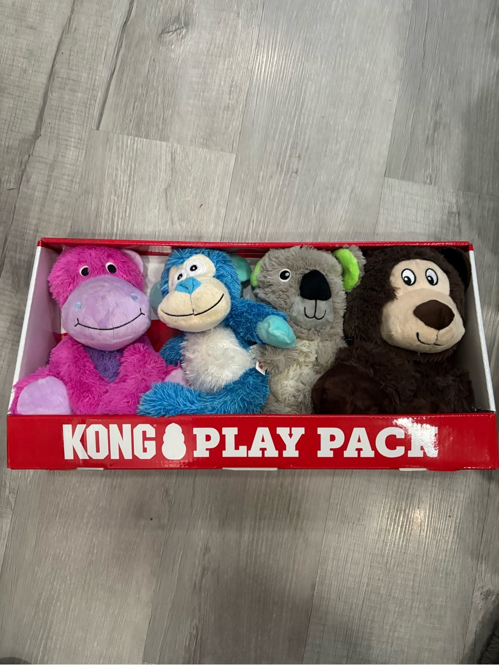 Kong Play Pack Plush Animal Set - Pink, Blue, Gray, Brown